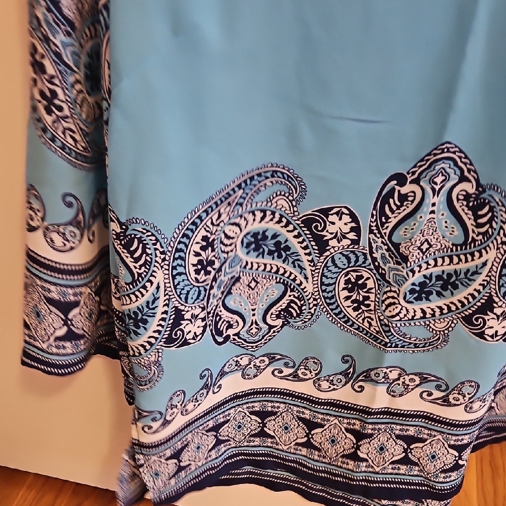 Cynthia Rowley Blue 3/4 Sleeve Tunic with Mandarin Collar - Picture 3 of 7